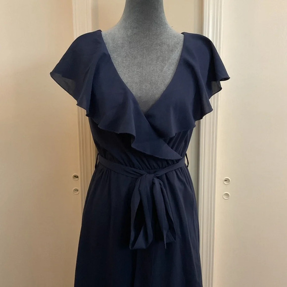 🩵 Flowy Sleeve Chiffon Bridesmaid Dresses Long V Neck - Picture 4 of 7